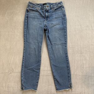 Talbots Jeans Womens 8 Blue Slim Ankle Mid Rise Frayed Ankle Flores Wash Stretch